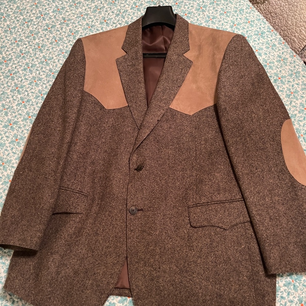 46R Men's Western Brown Tweed Sportscoat with Tan Accents